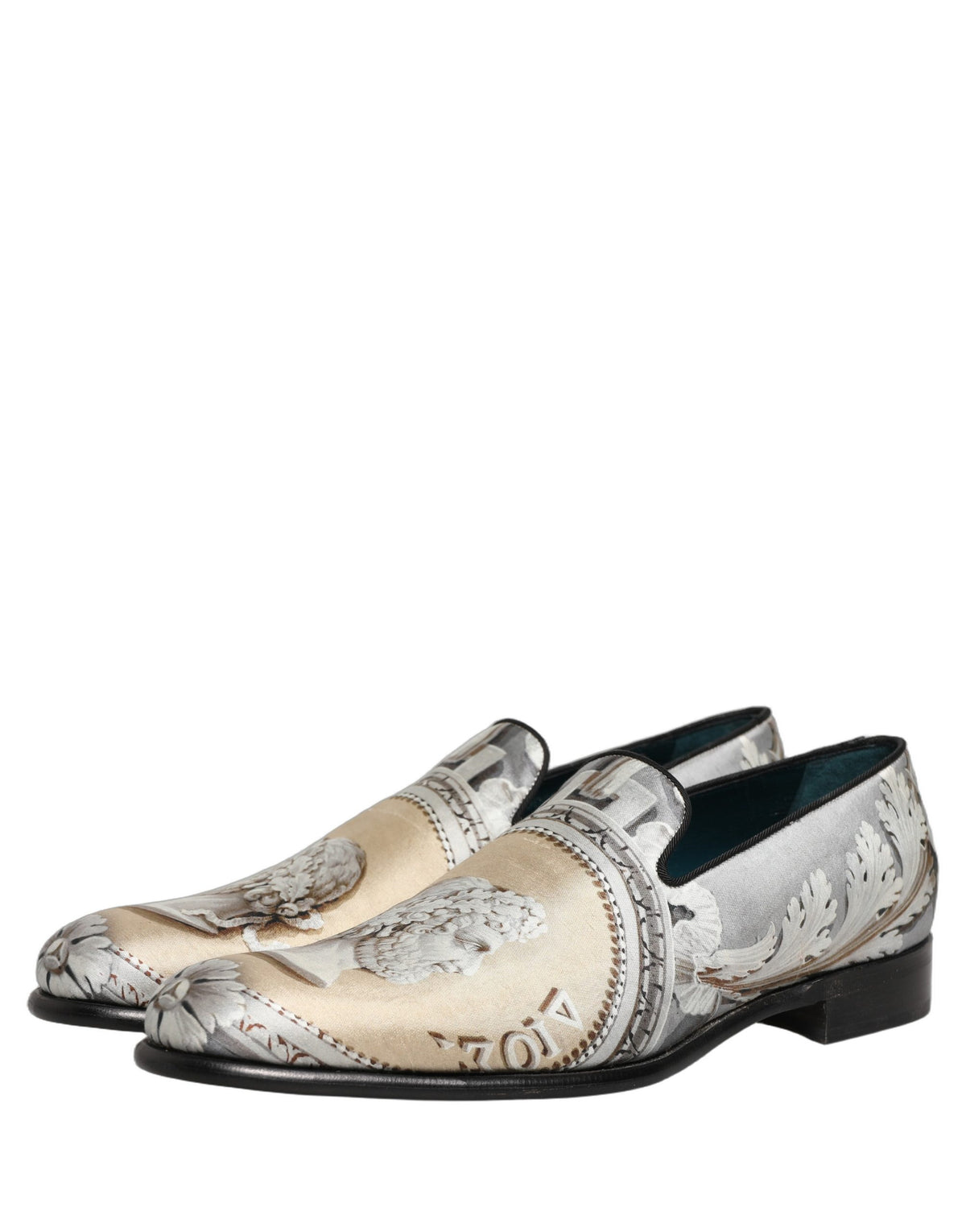 Dolce & Gabbana Men's Leather Loafer Slip-On Shoes - Beige Gray Multicolor Signature