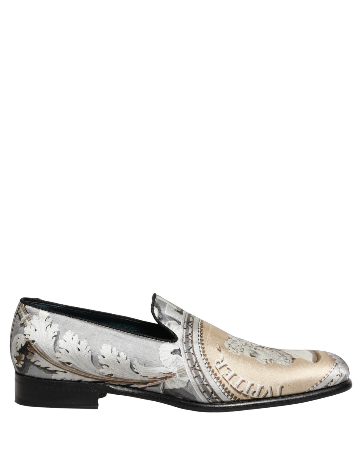 Dolce & Gabbana Men's Leather Loafer Slip-On Shoes - Beige Gray Multicolor Signature