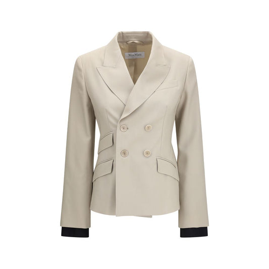 Blazer by Max Mara for women in silk cotton mohair & merino wool beige & monogram presents a distinguished silhouette, detailed with a distinguished and distinctive for a truly sophisticated finish.
