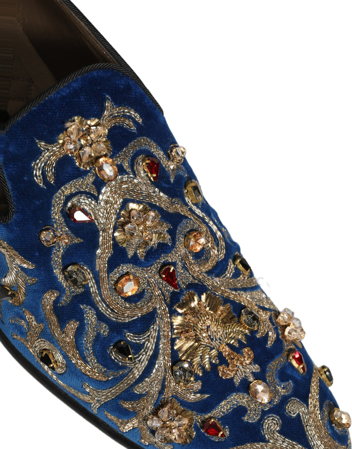 Dolce & Gabbana Men's Leather & Velvet Loafer Slip-On Shoes - Blue Gold