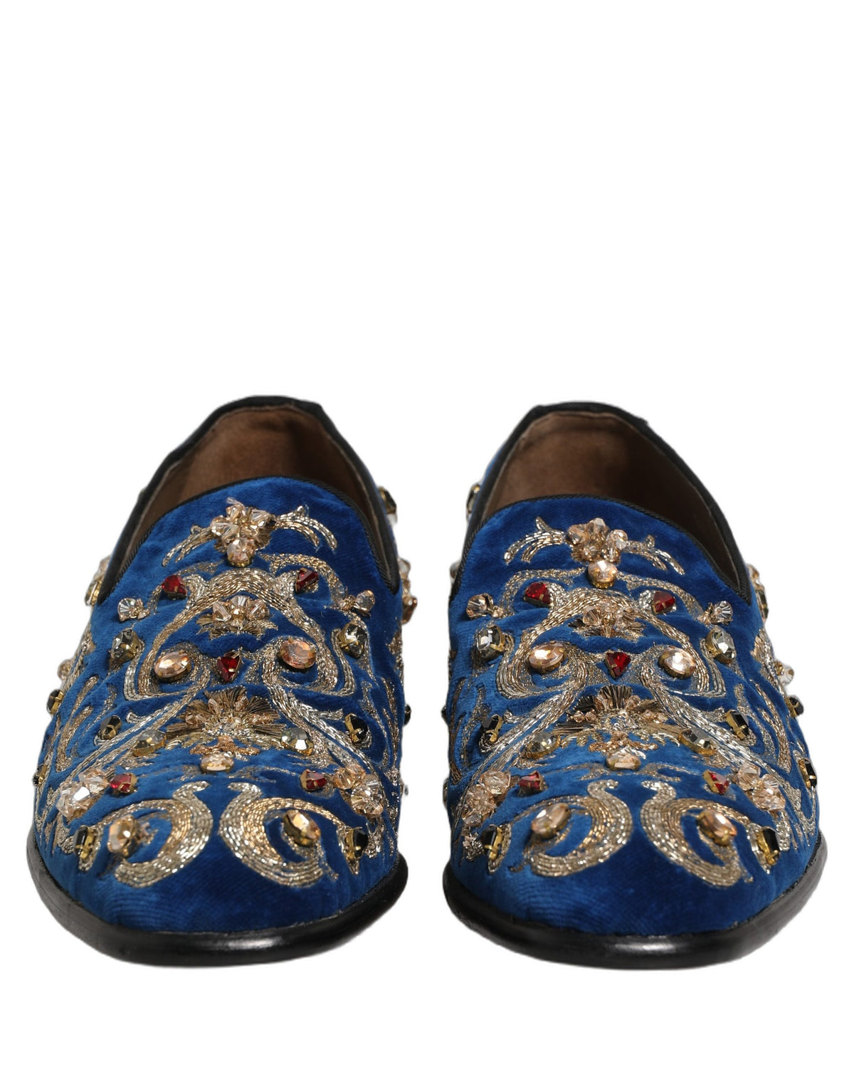 Dolce & Gabbana Men's Leather & Velvet Loafer Slip-On Shoes - Blue Gold