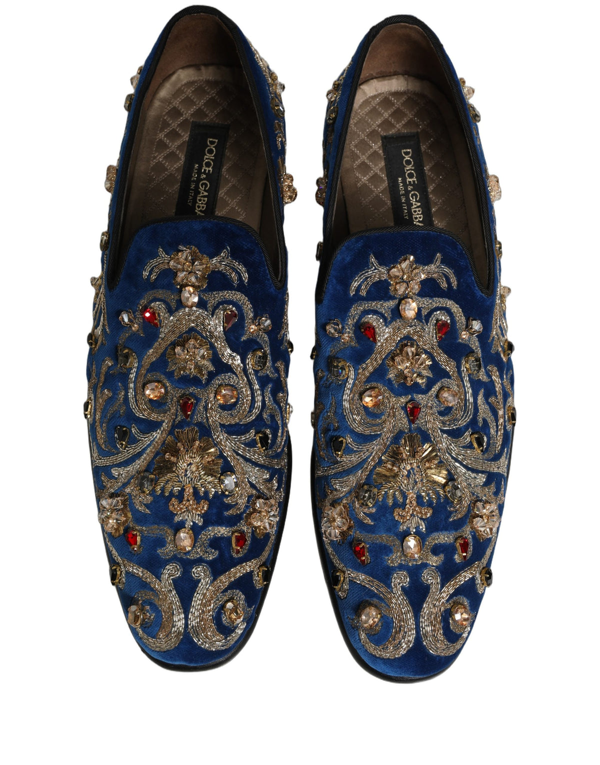 Dolce & Gabbana Men's Leather & Velvet Loafer Slip-On Shoes - Blue Gold