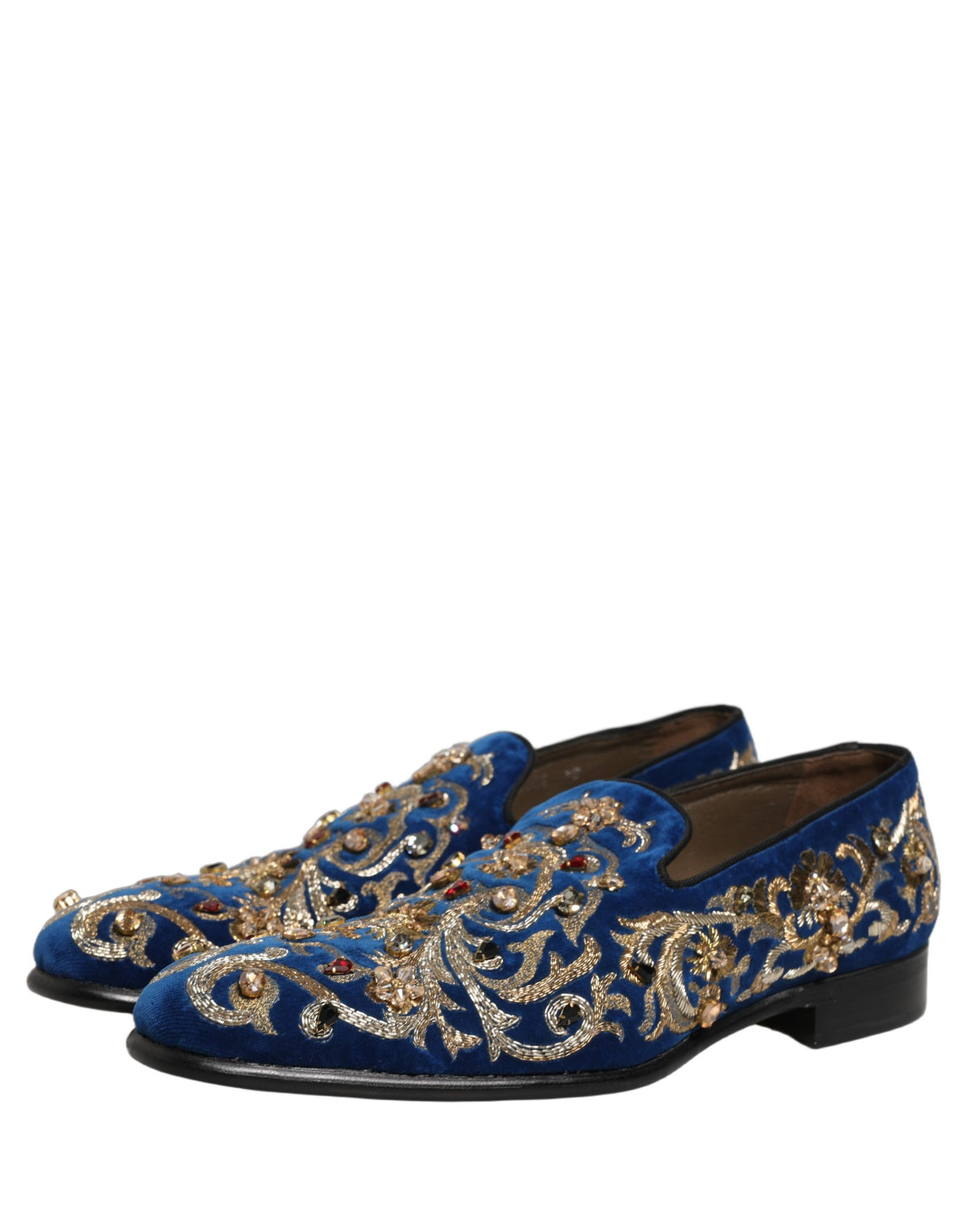 Dolce & Gabbana Men's Leather & Velvet Loafer Slip-On Shoes - Blue Gold