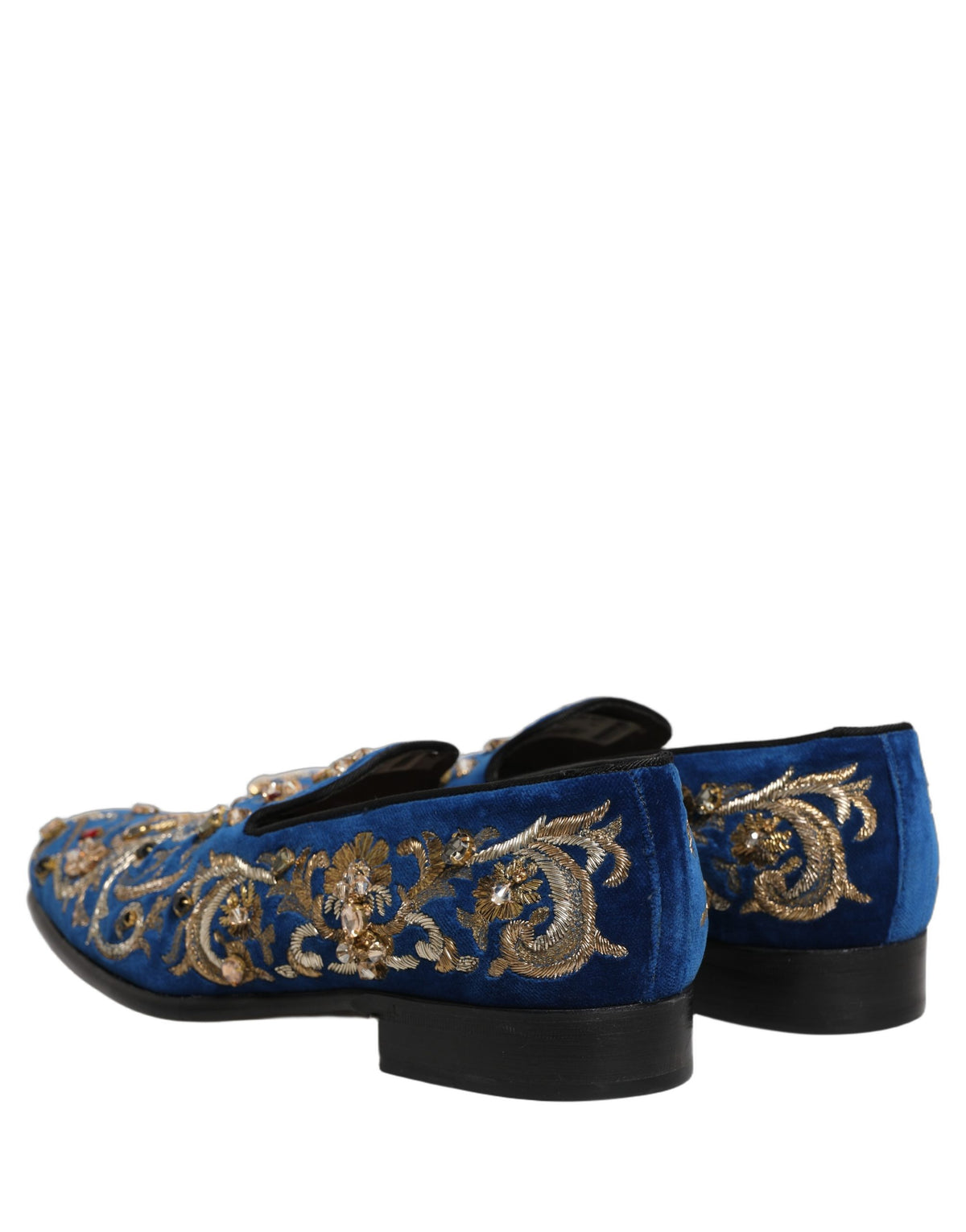 Dolce & Gabbana Men's Leather & Velvet Loafer Slip-On Shoes - Blue Gold