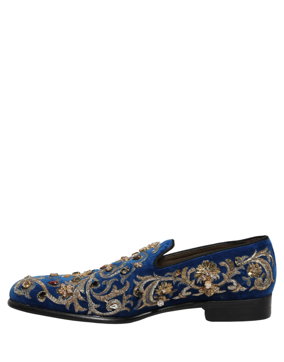 Dolce & Gabbana Men's Leather & Velvet Loafer Slip-On Shoes - Blue Gold