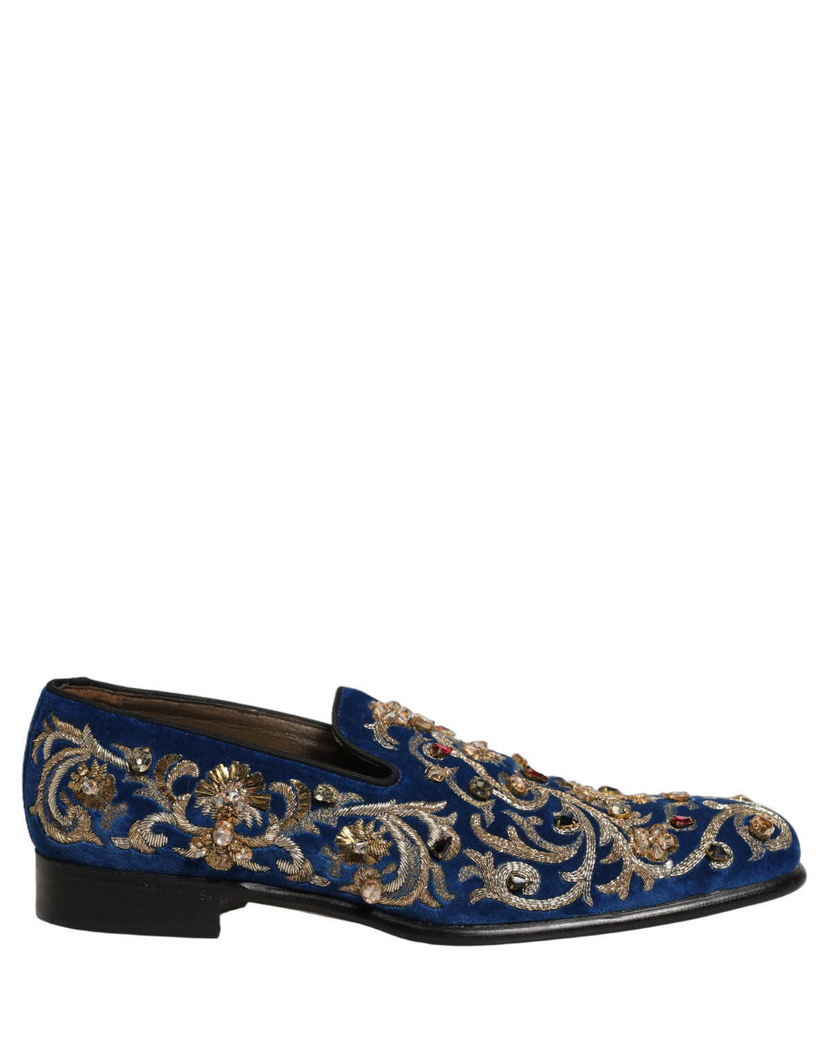 Dolce & Gabbana Men's Leather & Velvet Loafer Slip-On Shoes - Blue Gold