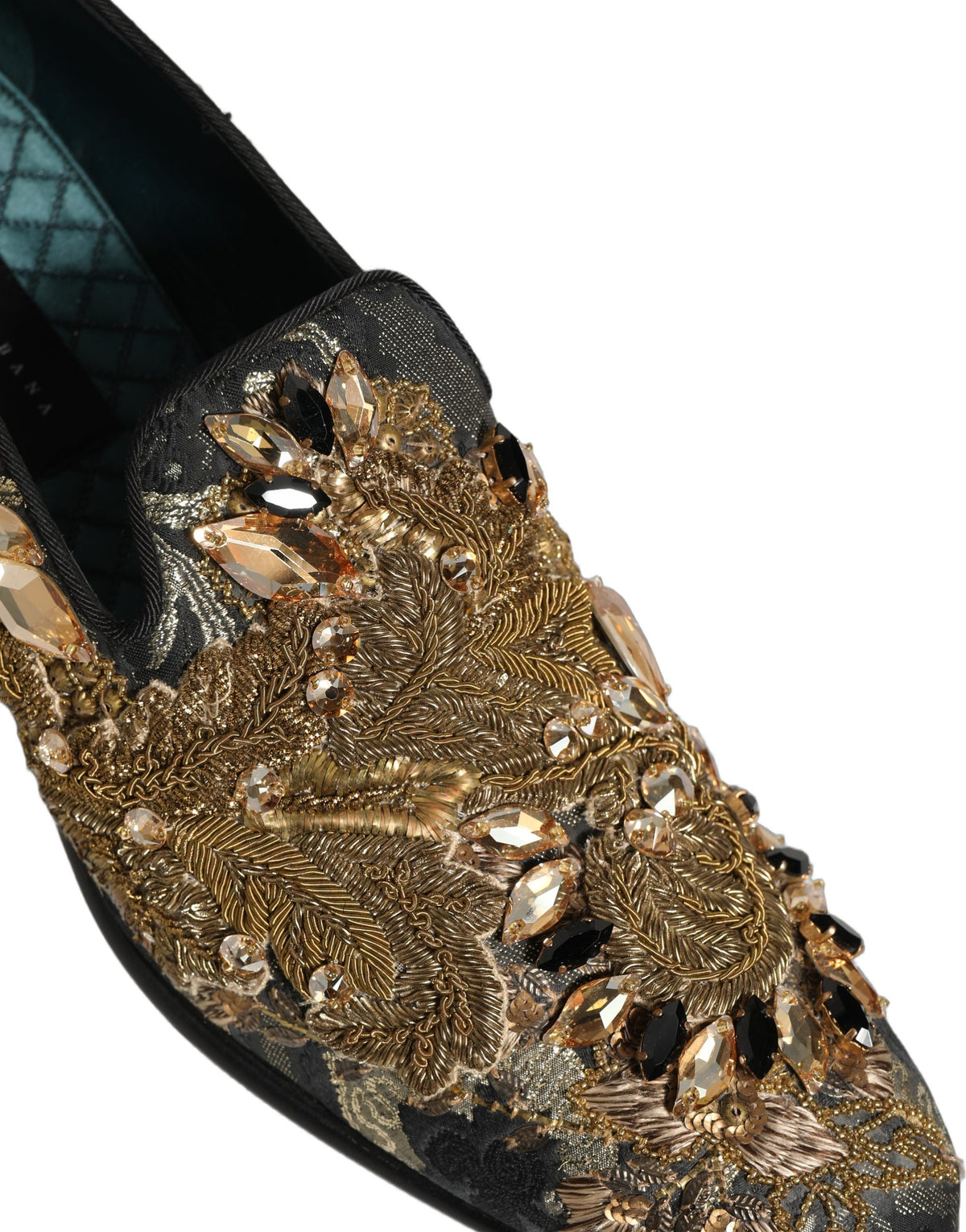 Dolce & Gabbana Men's Leather & Velvet Loafer Slip-On Shoes - Black Gold