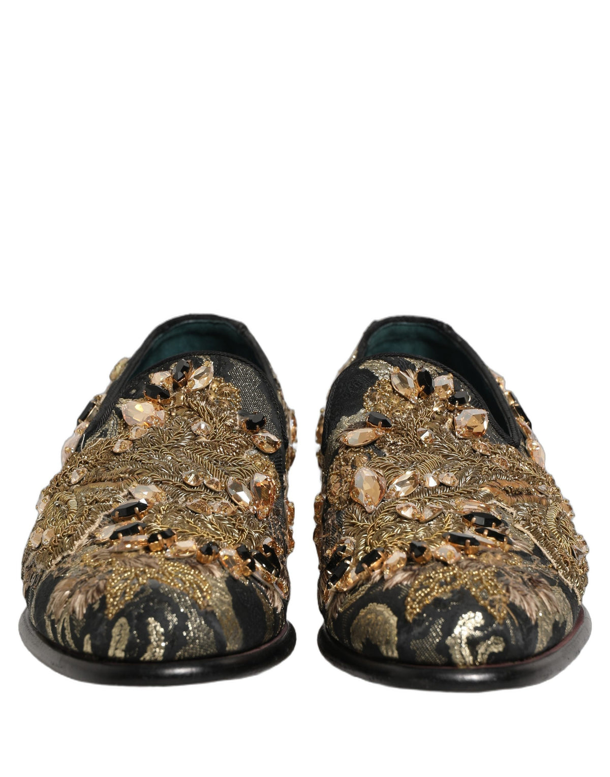 Dolce & Gabbana Men's Leather & Velvet Loafer Slip-On Shoes - Black Gold