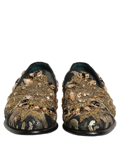 Dolce & Gabbana Men's Leather & Velvet Loafer Slip-On Shoes - Black Gold