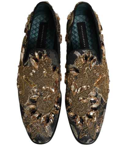 Dolce & Gabbana Men's Leather & Velvet Loafer Slip-On Shoes - Black Gold