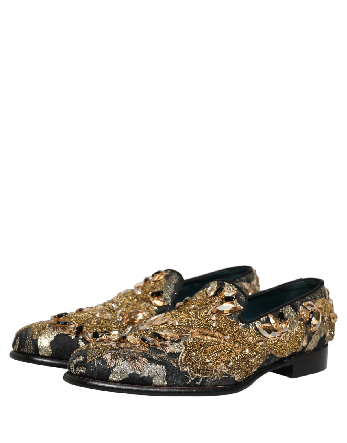 Dolce & Gabbana Men's Leather & Velvet Loafer Slip-On Shoes - Black Gold