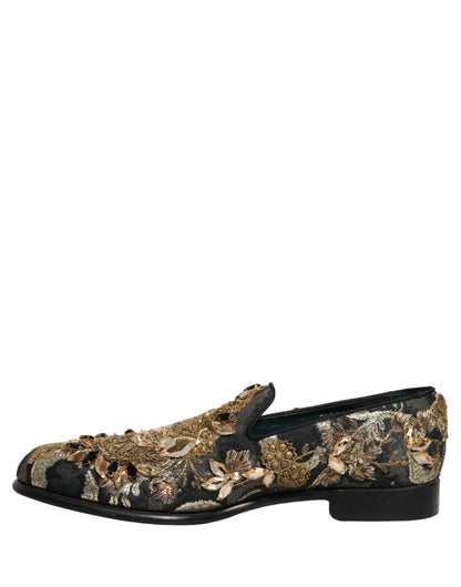 Dolce & Gabbana Men's Leather & Velvet Loafer Slip-On Shoes - Black Gold