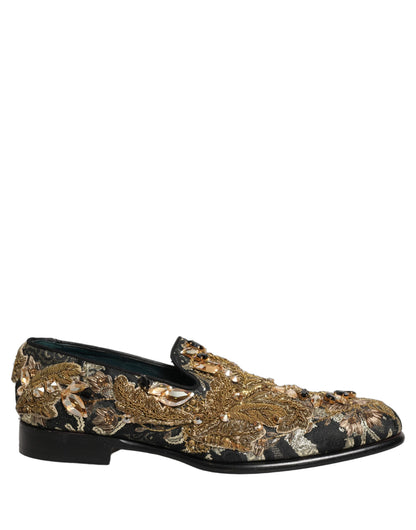 Dolce & Gabbana Men's Leather & Velvet Loafer Slip-On Shoes - Black Gold
