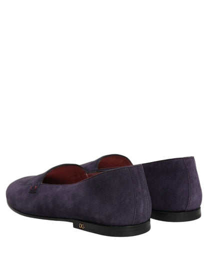 Dolce & Gabbana Men's Leather & Velvet Flat Loafer Slip-On Shoes - Violet