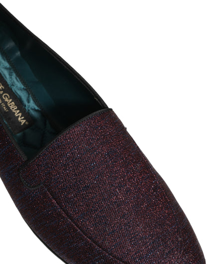 Dolce & Gabbana Men's Leather & Lurex Loafer Slip-On Shoes - Maroon Signature