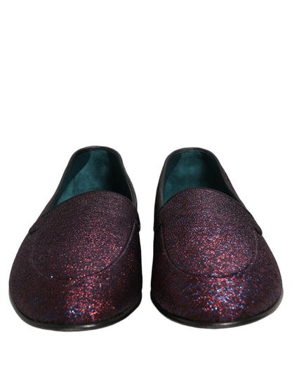 Dolce & Gabbana Men's Leather & Lurex Loafer Slip-On Shoes - Maroon Signature