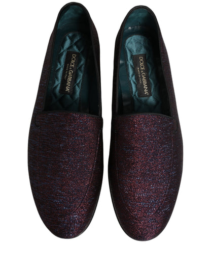 Dolce & Gabbana Men's Leather & Lurex Loafer Slip-On Shoes - Maroon Signature