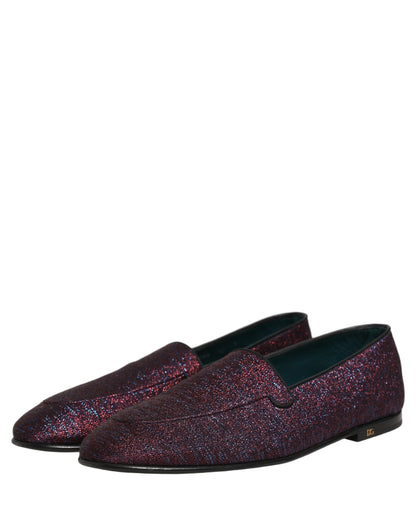 Dolce & Gabbana Men's Leather & Lurex Loafer Slip-On Shoes - Maroon Signature