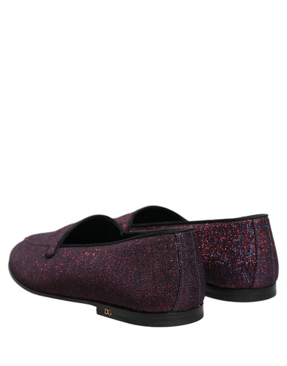 Dolce & Gabbana Men's Leather & Lurex Loafer Slip-On Shoes - Maroon Signature