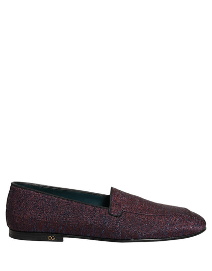 Dolce & Gabbana Men's Leather & Lurex Loafer Slip-On Shoes - Maroon Signature