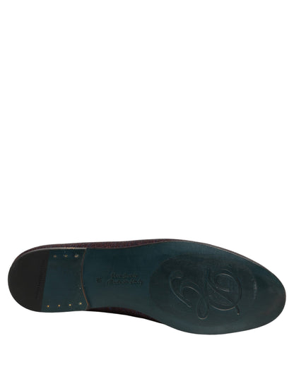 Dolce & Gabbana Men's Leather & Lurex Loafer Slip-On Shoes - Maroon Signature