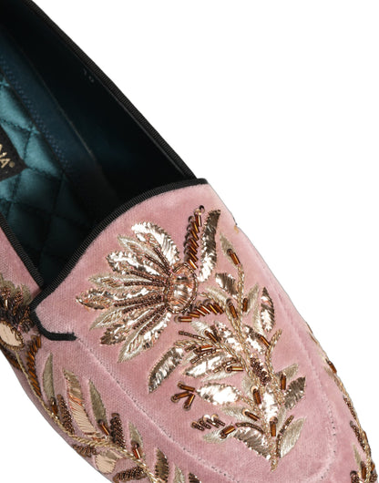 Dolce & Gabbana Men's Leather & Velvet Loafer Slip-On Shoes - Pink Floral