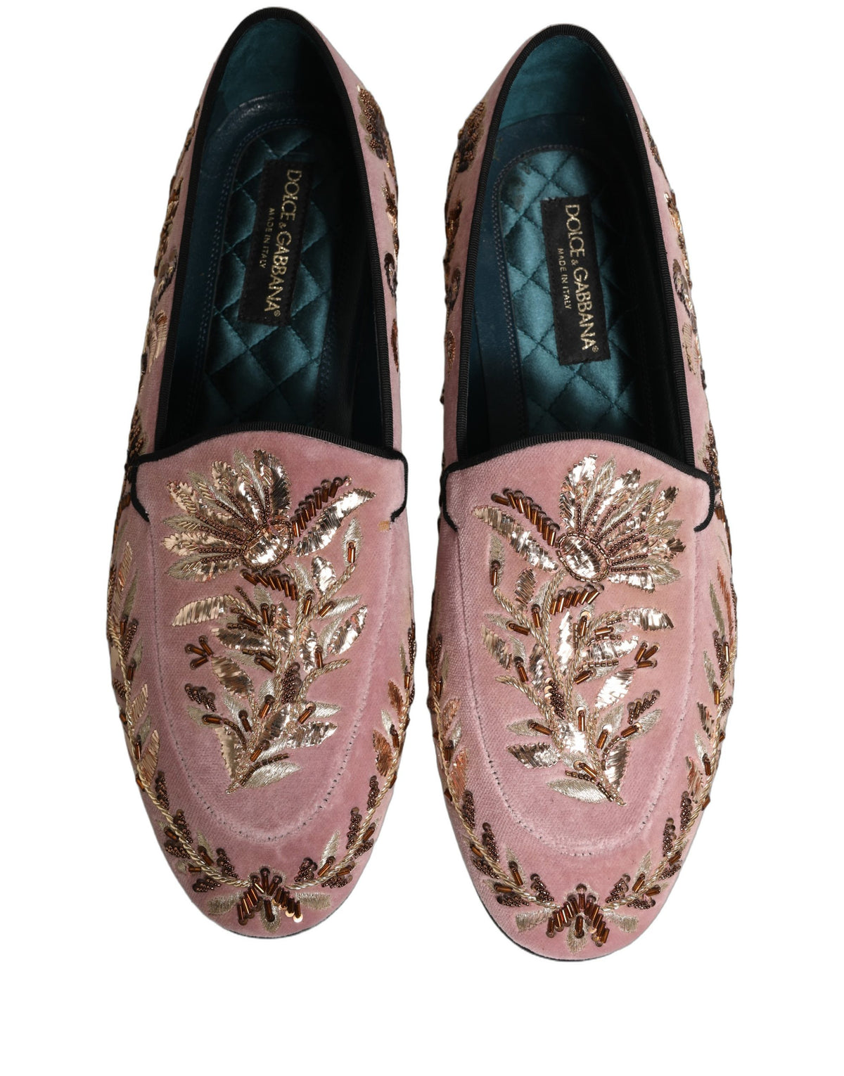 Dolce & Gabbana Men's Leather & Velvet Loafer Slip-On Shoes - Pink Floral