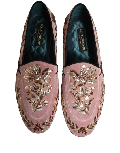 Dolce & Gabbana Men's Leather & Velvet Loafer Slip-On Shoes - Pink Floral