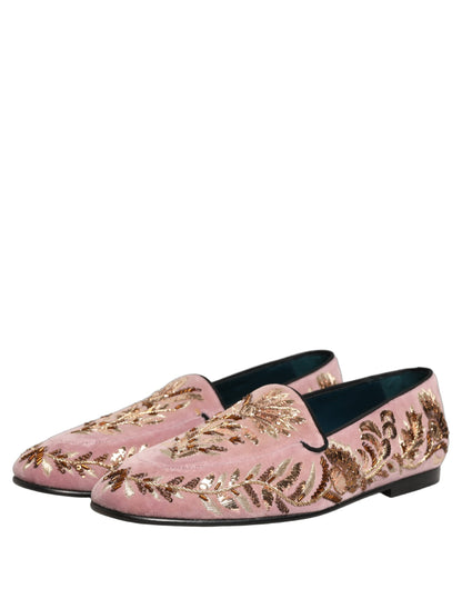 Dolce & Gabbana Men's Leather & Velvet Loafer Slip-On Shoes - Pink Floral