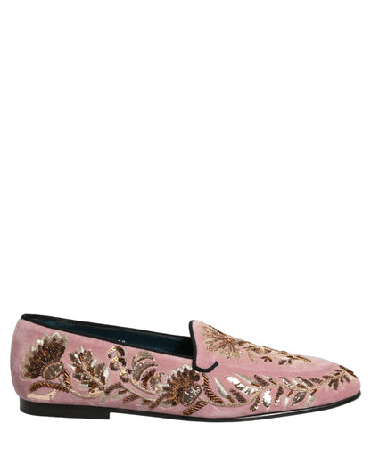 Dolce & Gabbana Men's Leather & Velvet Loafer Slip-On Shoes - Pink Floral