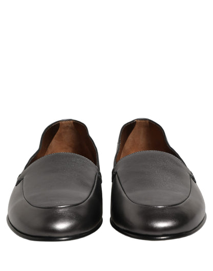 Dolce & Gabbana Men's Leather Low-Heel Loafer Slip-On Shoes - Silver