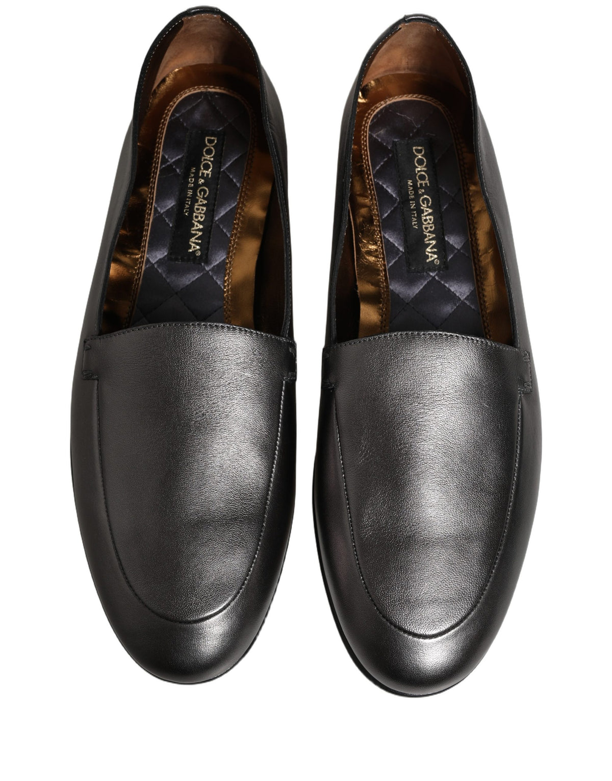 Dolce & Gabbana Men's Leather Low-Heel Loafer Slip-On Shoes - Silver