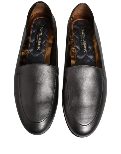 Dolce & Gabbana Men's Leather Low-Heel Loafer Slip-On Shoes - Silver