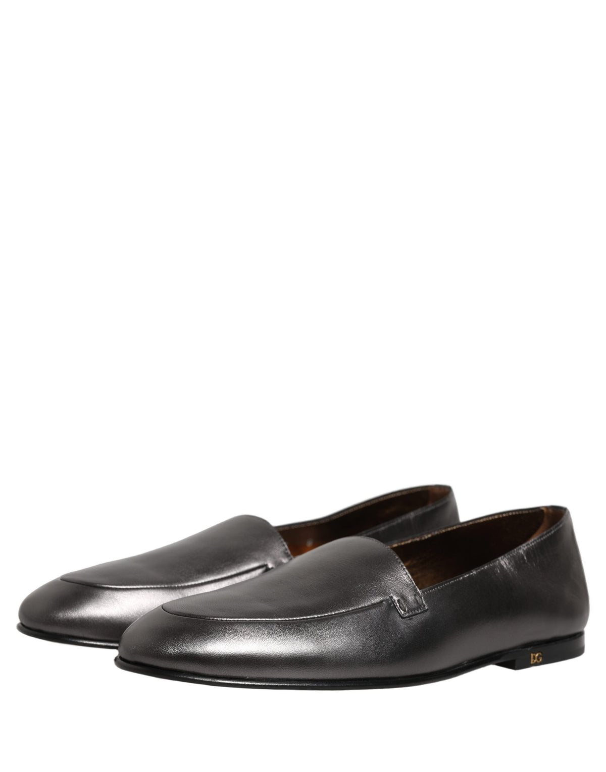 Dolce & Gabbana Men's Leather Low-Heel Loafer Slip-On Shoes - Silver