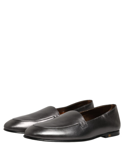 Dolce & Gabbana Men's Leather Low-Heel Loafer Slip-On Shoes - Silver