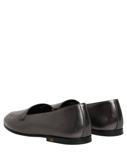 Dolce & Gabbana Men's Leather Low-Heel Loafer Slip-On Shoes - Silver