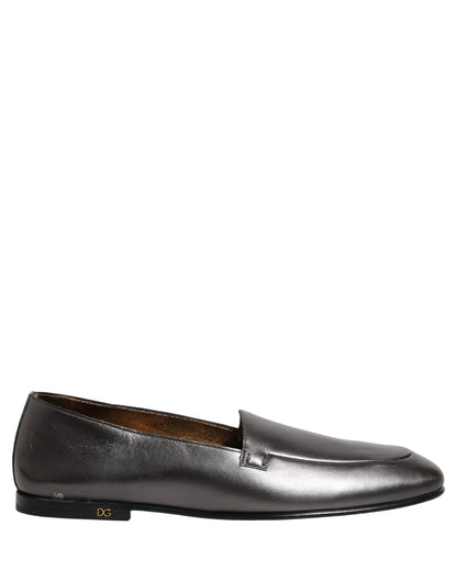 Dolce & Gabbana Men's Leather Low-Heel Loafer Slip-On Shoes - Silver
