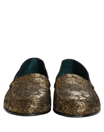 Dolce & Gabbana Aria Men's Leather & Lurex Loafer Slip-On Shoes - Gold