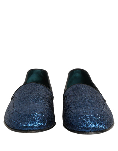 Dolce & Gabbana Aria Men's Leather & Lurex Loafer Slip-On Shoes - Blue Signature