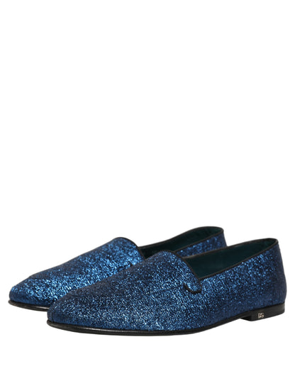 Dolce & Gabbana Aria Men's Leather & Lurex Loafer Slip-On Shoes - Blue Signature
