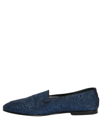 Dolce & Gabbana Aria Men's Leather & Lurex Loafer Slip-On Shoes - Blue Signature