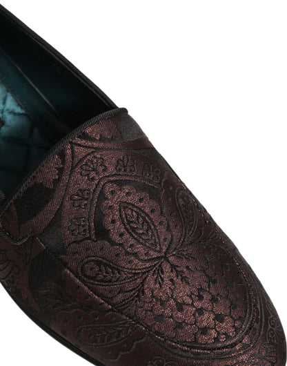 Dolce & Gabbana Aria Men's Leather Loafer Slip-On Shoes - Black Maroon Patterned Jacquard