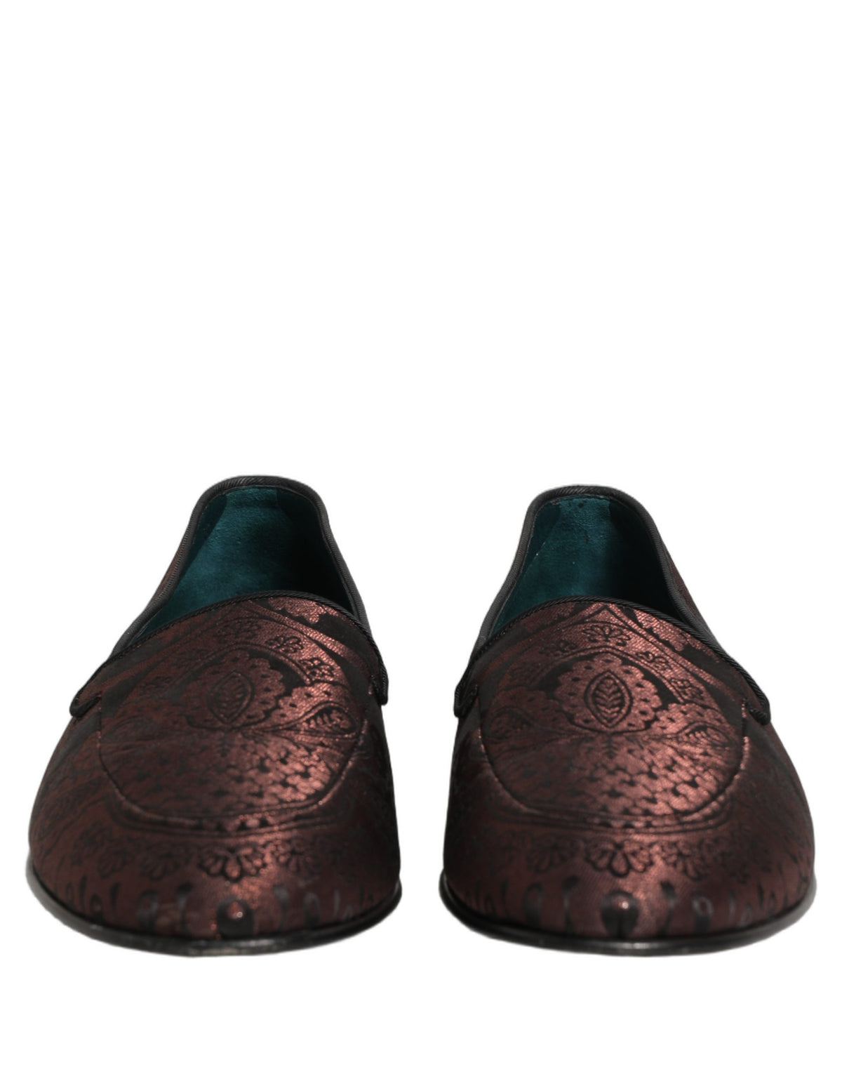 Dolce & Gabbana Aria Men's Leather Loafer Slip-On Shoes - Black Maroon Patterned Jacquard