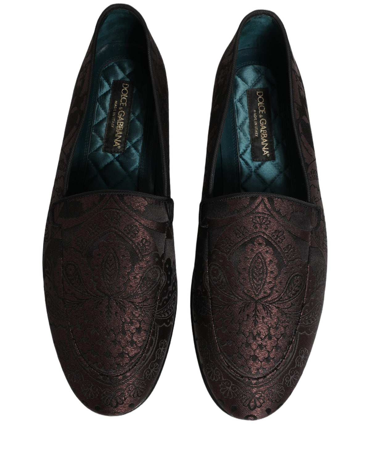 Dolce & Gabbana Aria Men's Leather Loafer Slip-On Shoes - Black Maroon Patterned Jacquard