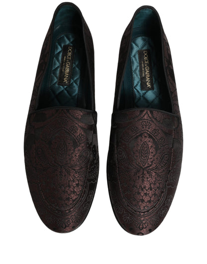 Dolce & Gabbana Aria Men's Leather Loafer Slip-On Shoes - Black Maroon Patterned Jacquard