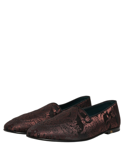 Dolce & Gabbana Aria Men's Leather Loafer Slip-On Shoes - Black Maroon Patterned Jacquard