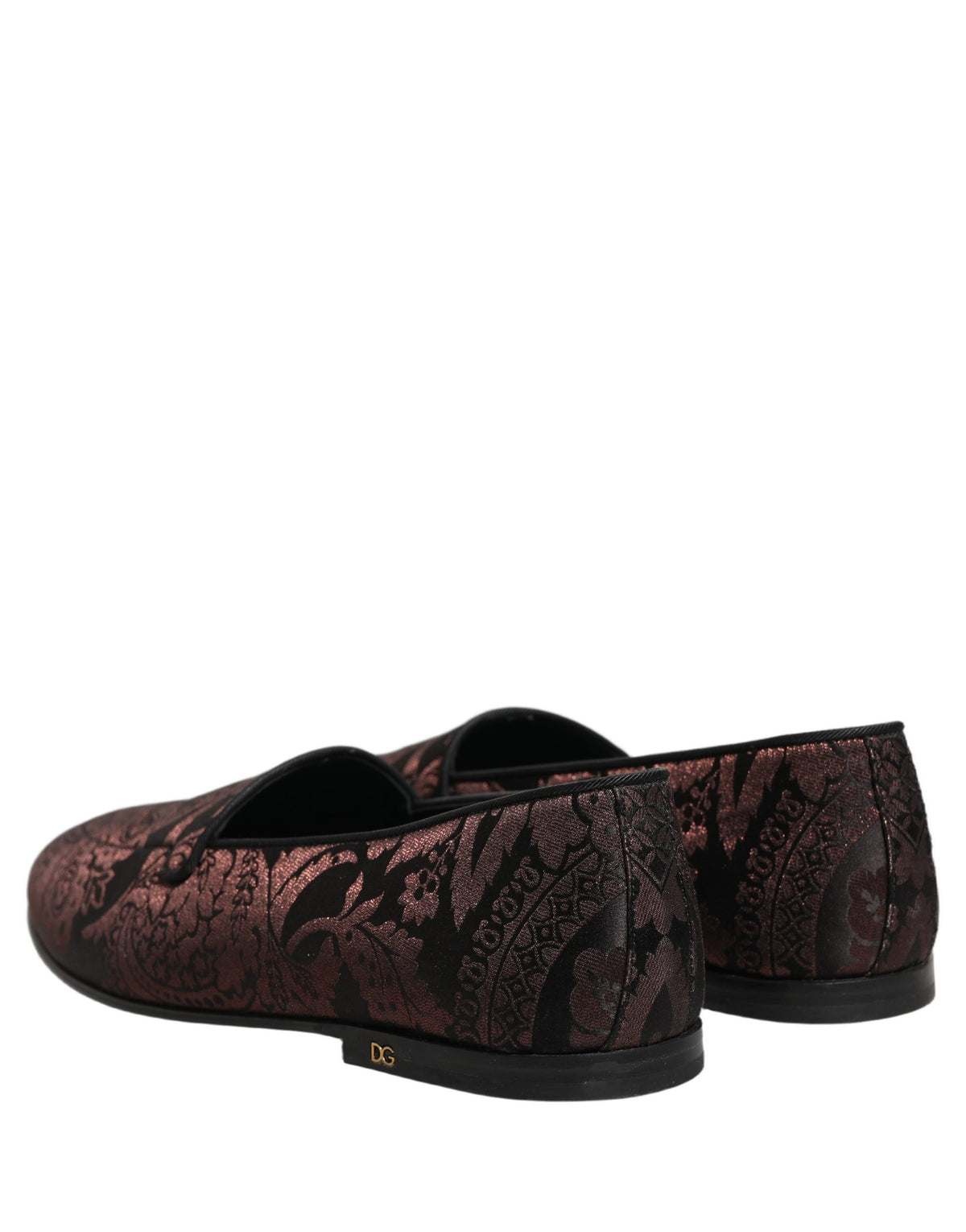 Dolce & Gabbana Aria Men's Leather Loafer Slip-On Shoes - Black Maroon Patterned Jacquard