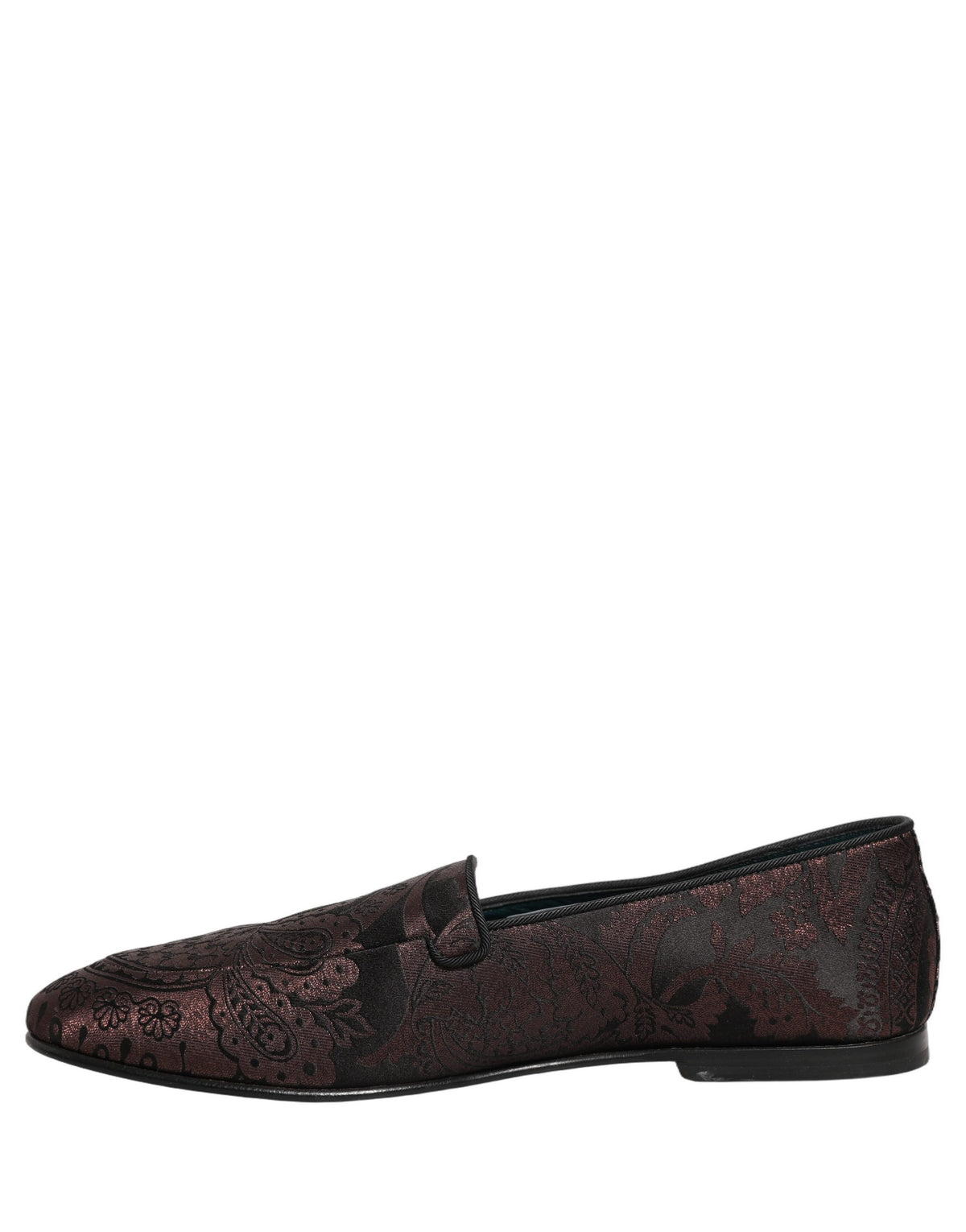 Dolce & Gabbana Aria Men's Leather Loafer Slip-On Shoes - Black Maroon Patterned Jacquard