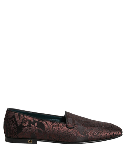 Dolce & Gabbana Aria Men's Leather Loafer Slip-On Shoes - Black Maroon Patterned Jacquard