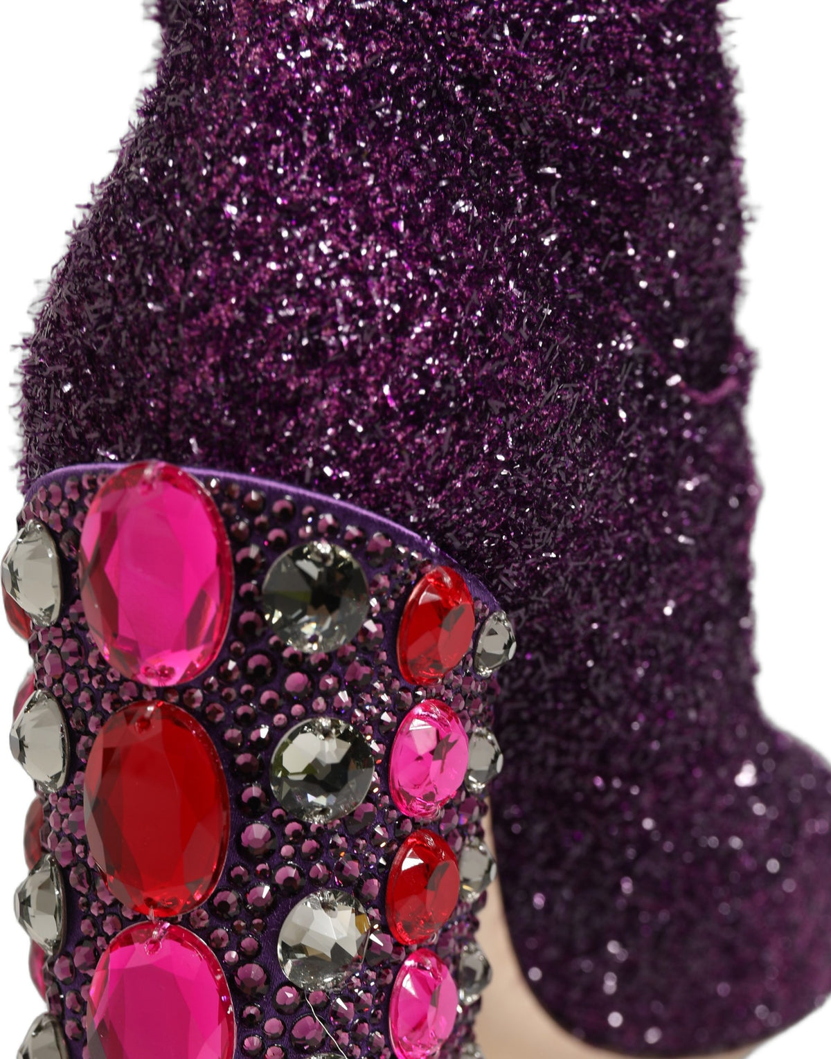 Dolce & Gabbana 501 Aria Fantasy Women's Lurex Leather & Crystal High-Heel Boots - Purple